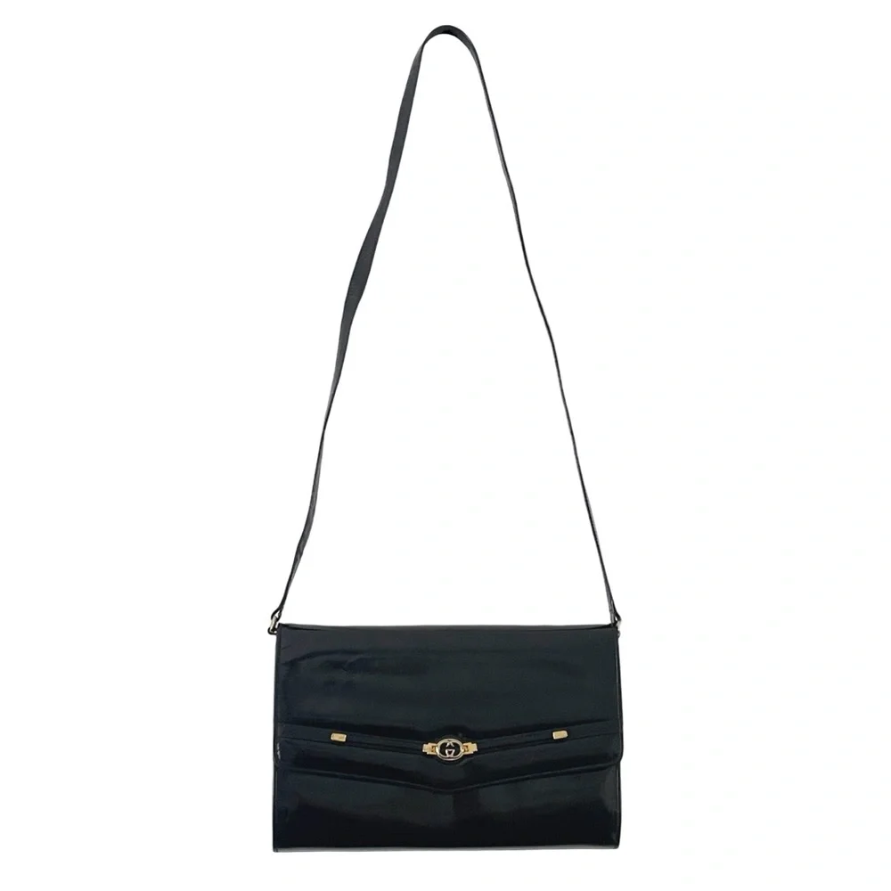 Gucci black patent leather GG logo vintage shoulder bag rare - Picture 2 of 12